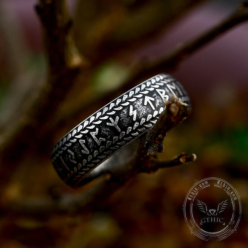 Retro Futhark Runes Stainless Steel Ring | Gthic.com