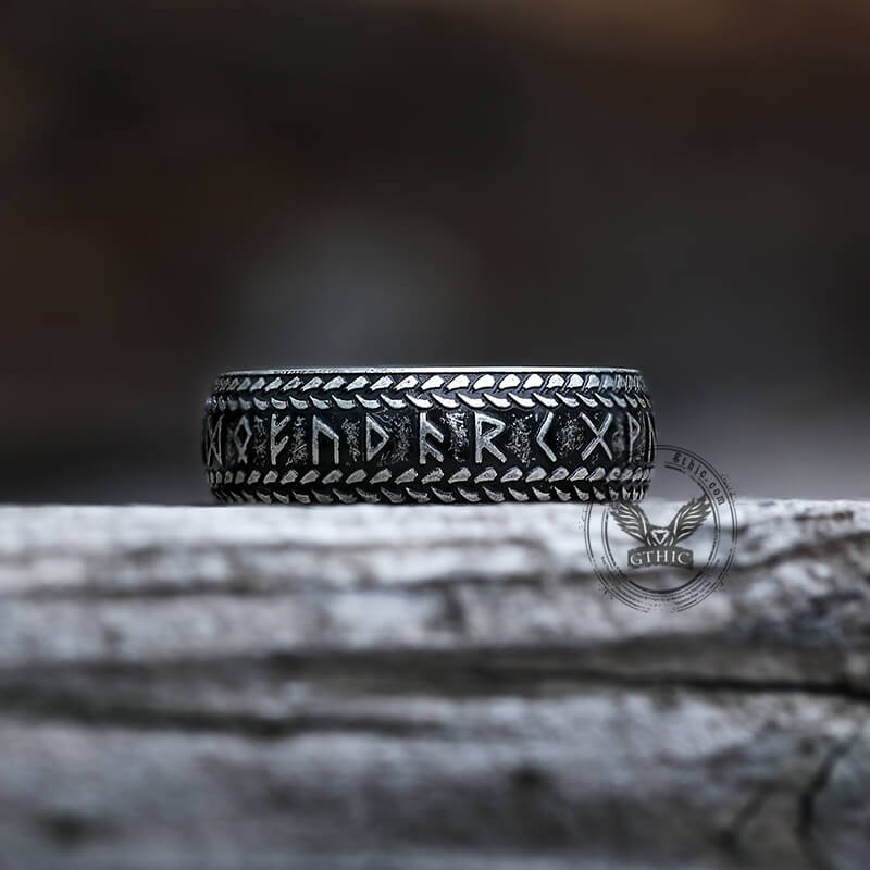 Retro Futhark Runes Stainless Steel Ring