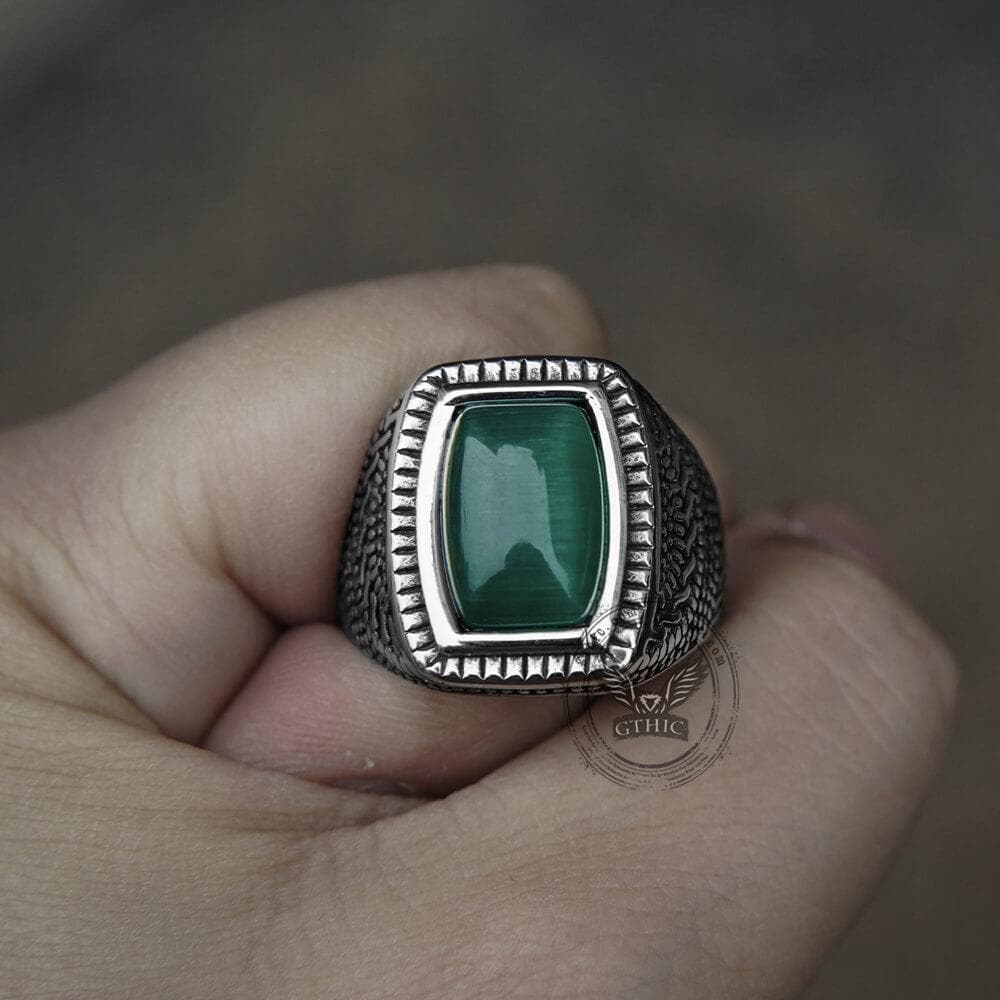 Retro Pattern Gemstone Stainless Steel Ring