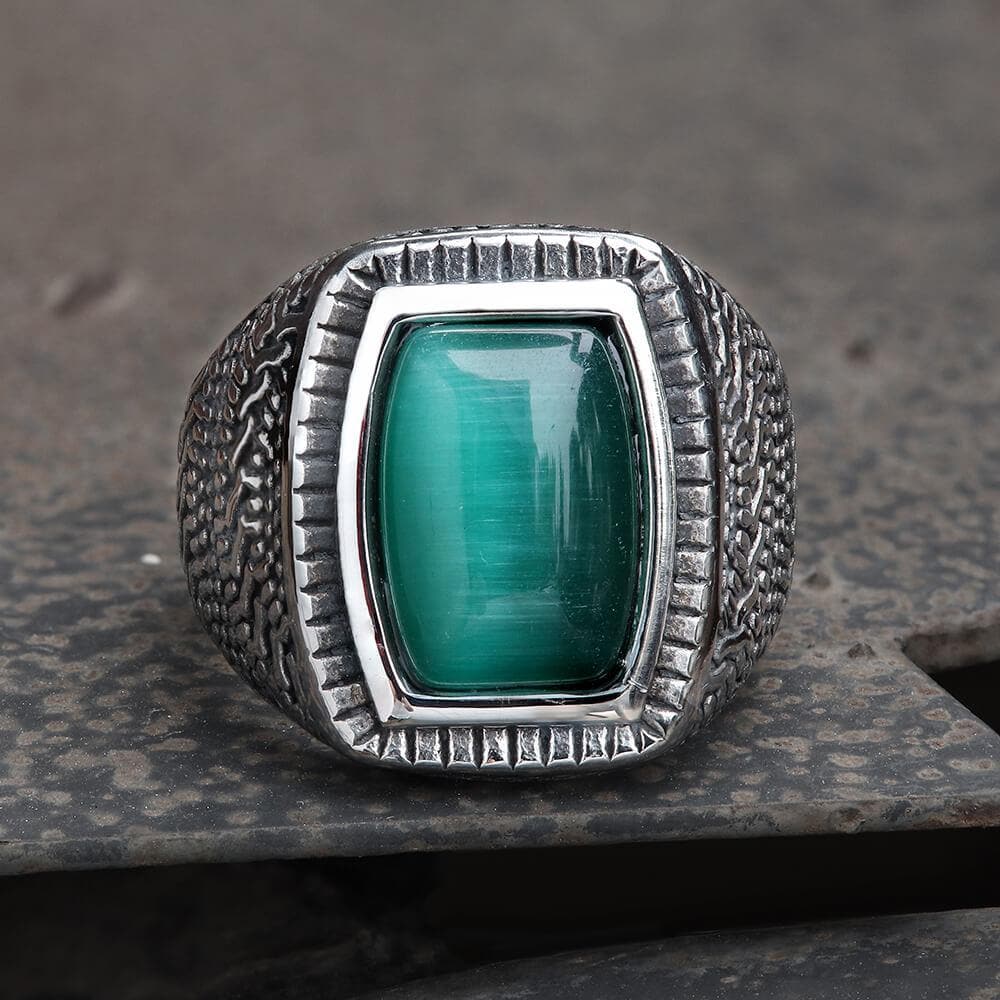 Retro Pattern Gemstone Stainless Steel Ring01 | Gthic.com
