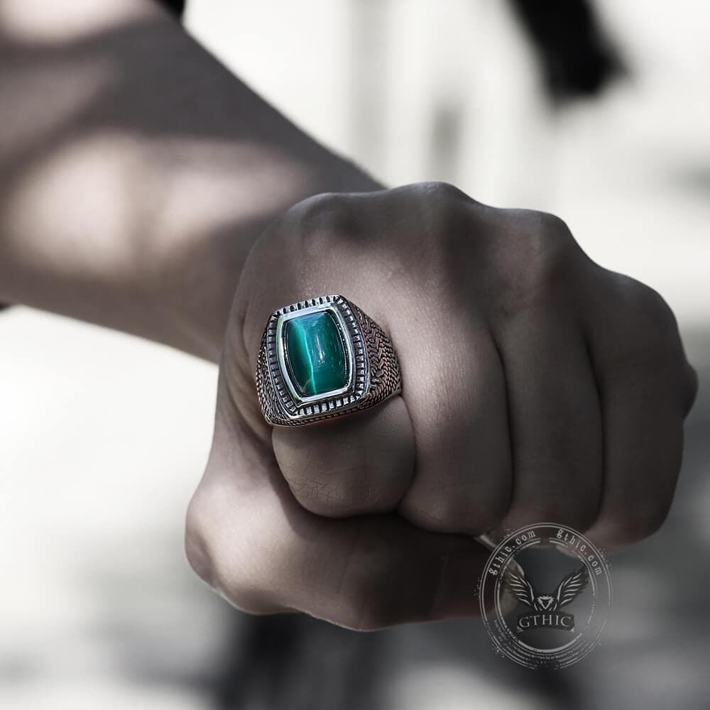 Retro Pattern Gemstone Stainless Steel Ring