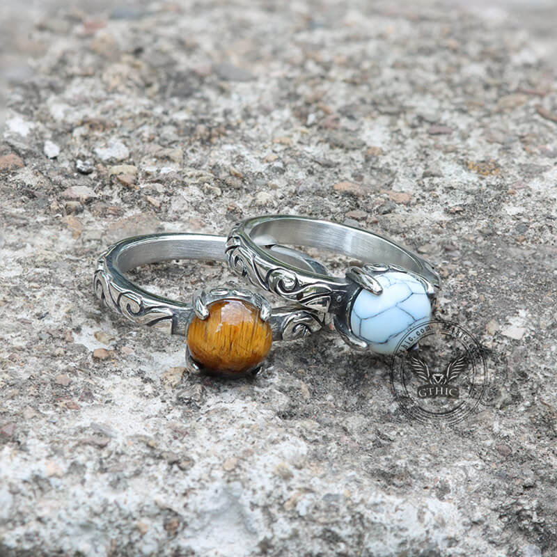 Retro Pattern Stainless Steel Gem Ring | Gthic.com