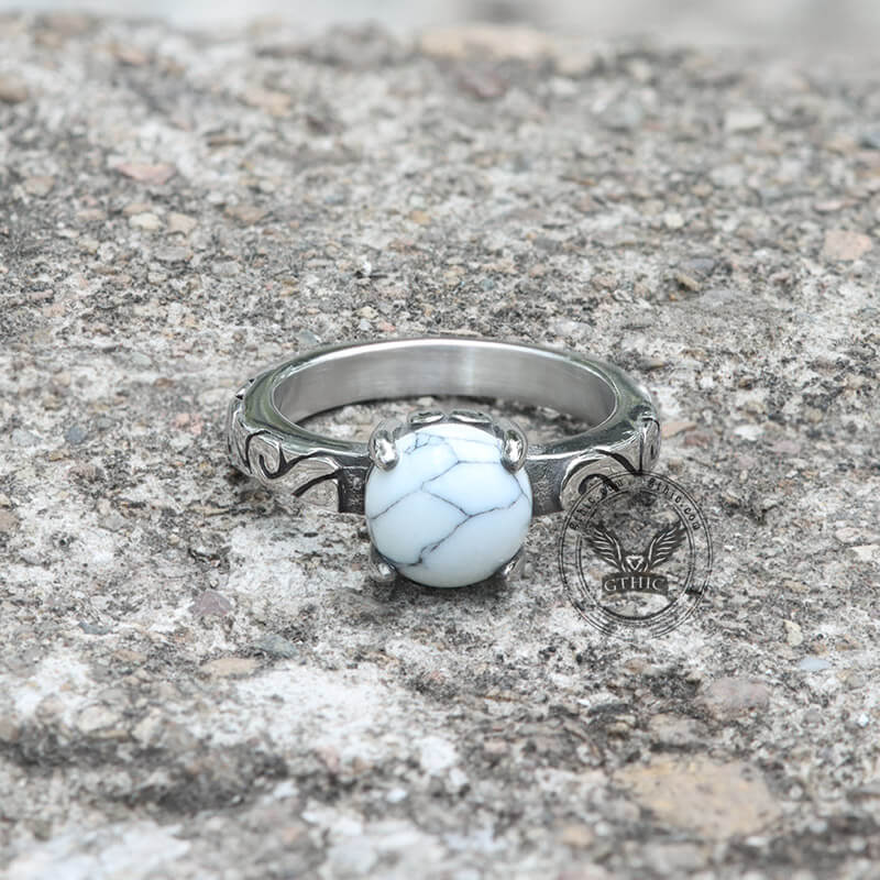 Retro Pattern Stainless Steel Gem Ring | Gthic.com