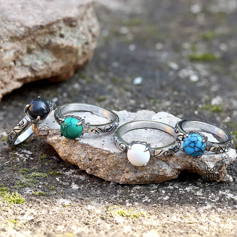 Retro Pattern Stainless Steel Gem Ring | Gthic.com