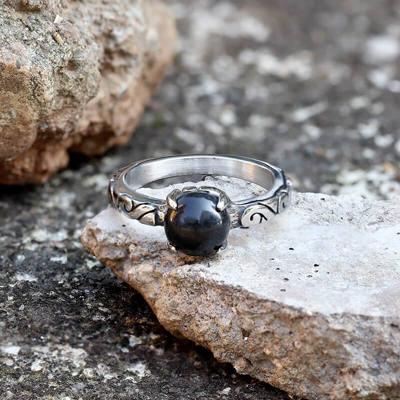 Gothic Gem-Set Stainless Steel Ring