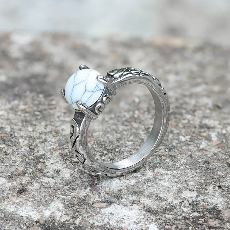 Retro Pattern Stainless Steel Gem Ring | Gthic.com