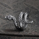 Retro Punk Winding Snake Cobra Stainless Steel Ring03 silver | Gthic.com