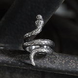 Retro Punk Winding Snake Cobra Stainless Steel Ring02 silver | Gthic.com