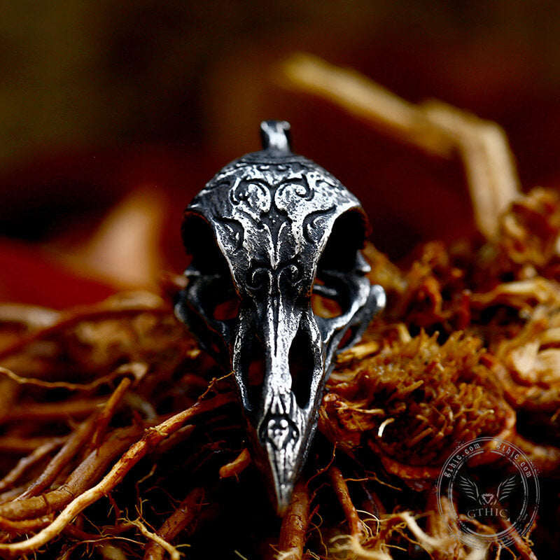 Retro Raven Stainless Steel Skull Pendant | Gthic.com