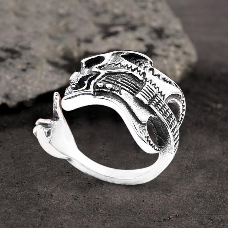 Retro Rock Skull Stainless Steel Open Ring 01 | Gthic.com