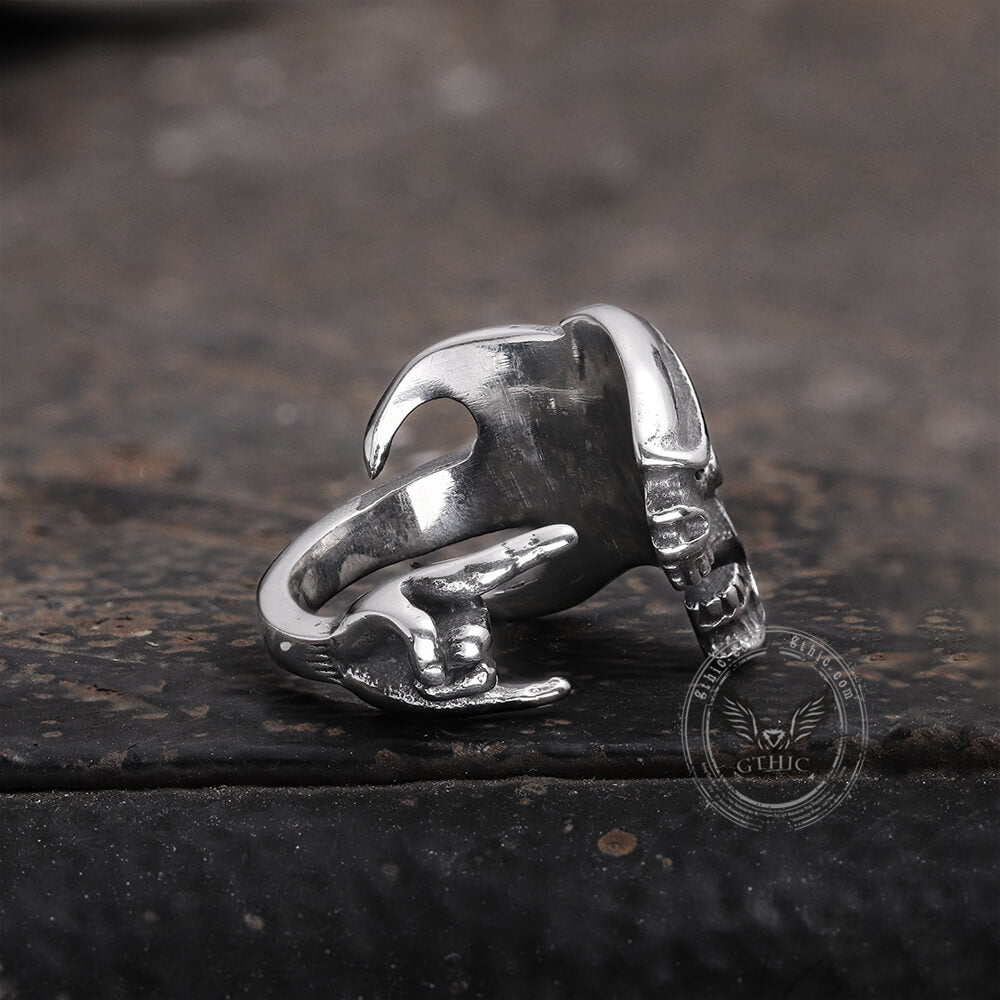 Offener Ring aus Edelstahl mit Retro-Rock-Totenkopf