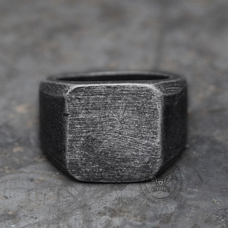 Retro Simple Plain Stainless Steel Square Ring 02 black | Gthic.com