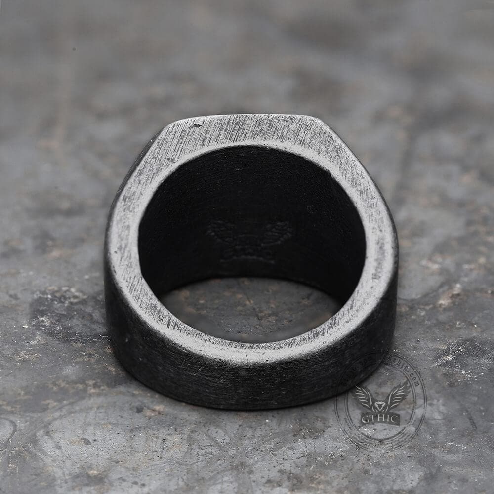 Retro Simple Plain Stainless Steel Square Ring 04 black | Gthic.com