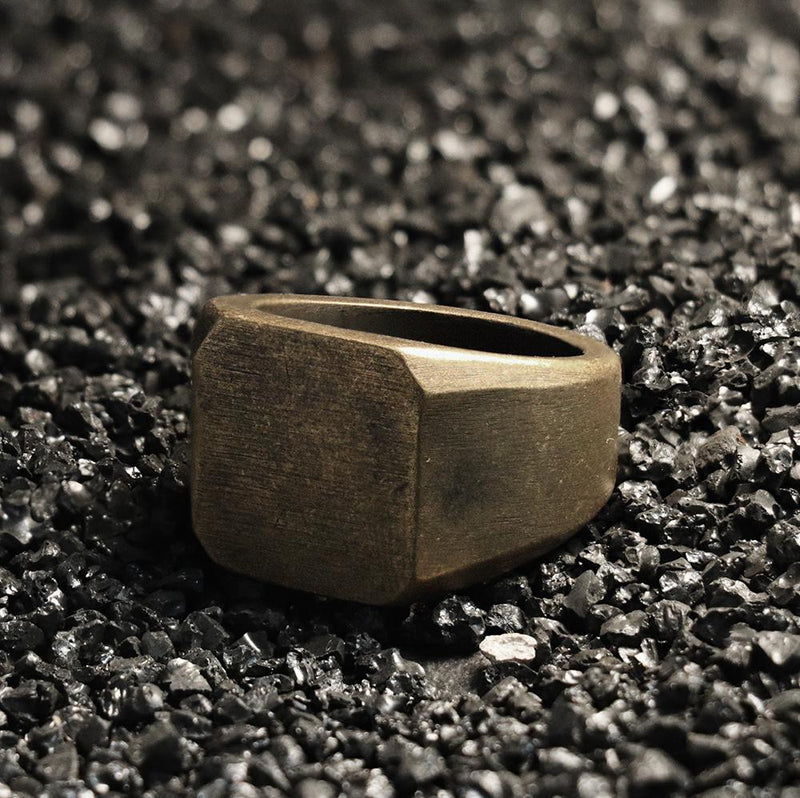 Retro Simple Plain Stainless Steel Square Ring 05 gold | Gthic.com