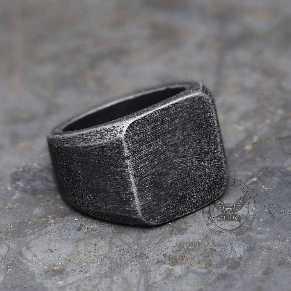 Retro Simple Plain Stainless Steel Square Ring 03 black | Gthic.com