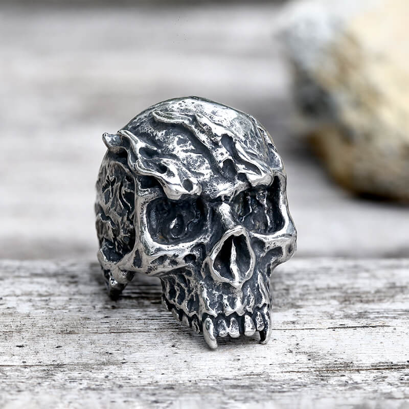 Rise From Ashes Stainless Steel Skull Ring | Gthic.com