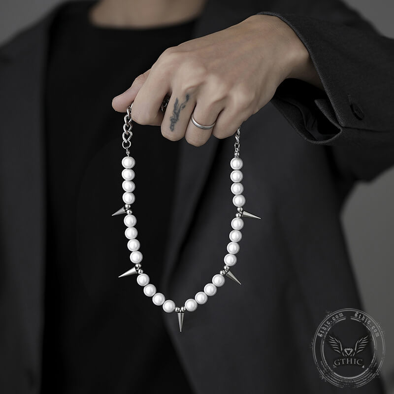 Rivet Pearl Stainless Steel Necklace