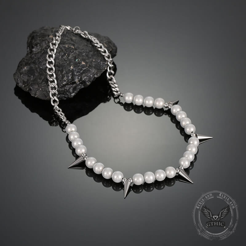 Rivet Pearl Stainless Steel Necklace | Gthic.com