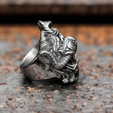 Roaring Lion and Snake Stainless Steel Animal Ring | Gthic.com