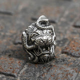 Roaring Lion and Snake Stainless Steel Animal Ring | Gthic.com