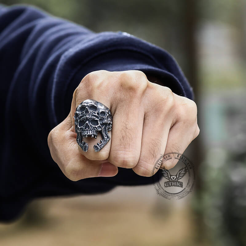 Roaring Multifaceted Skull Stainless Steel Ring