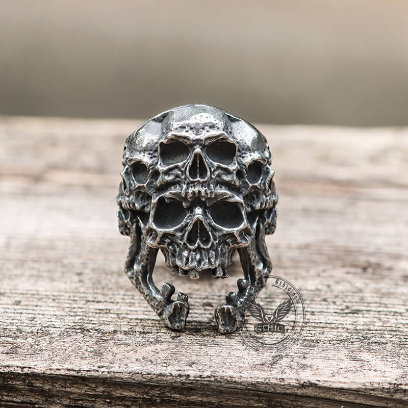 Roaring Multifaceted Skull Stainless Steel Ring | Gthic.com