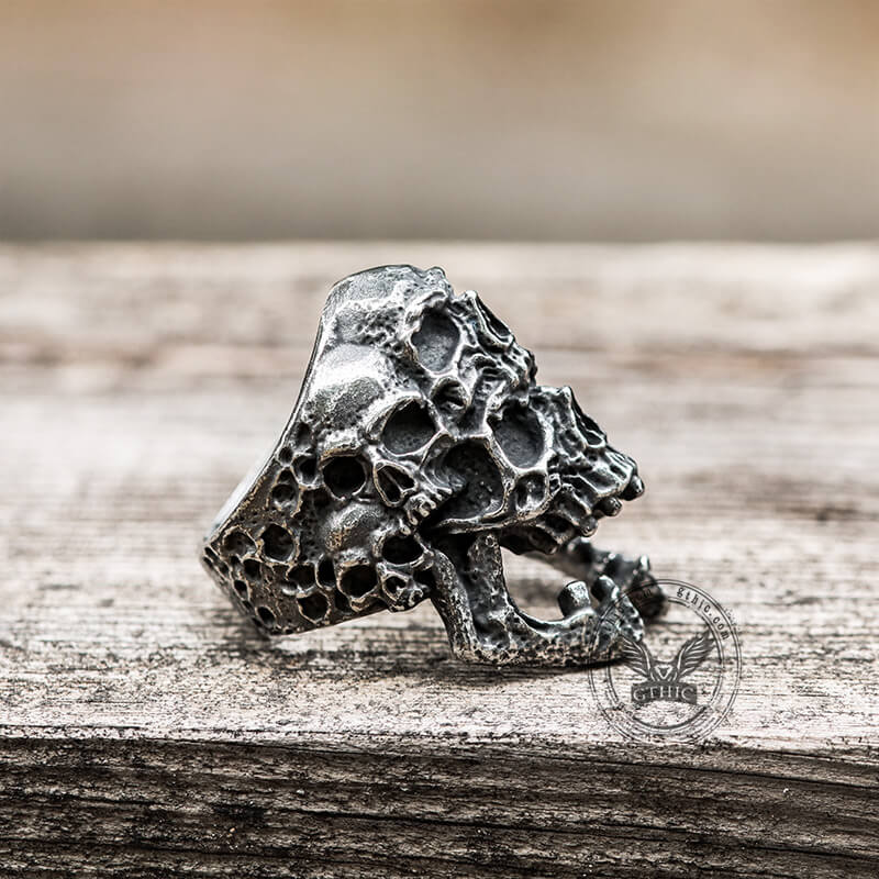 Roaring Multifaceted Skull Stainless Steel Ring | Gthic.com