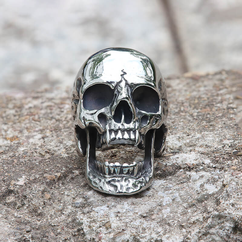 Roaring Stainless Steel Skull Ring | Gthic.com
