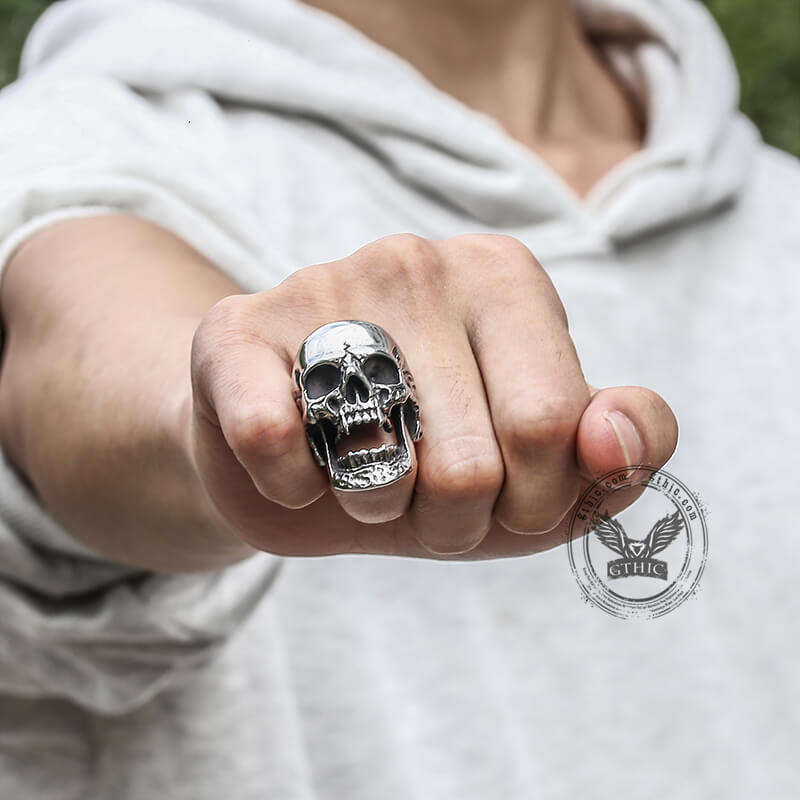 Roaring Stainless Steel Skull Ring – GTHIC