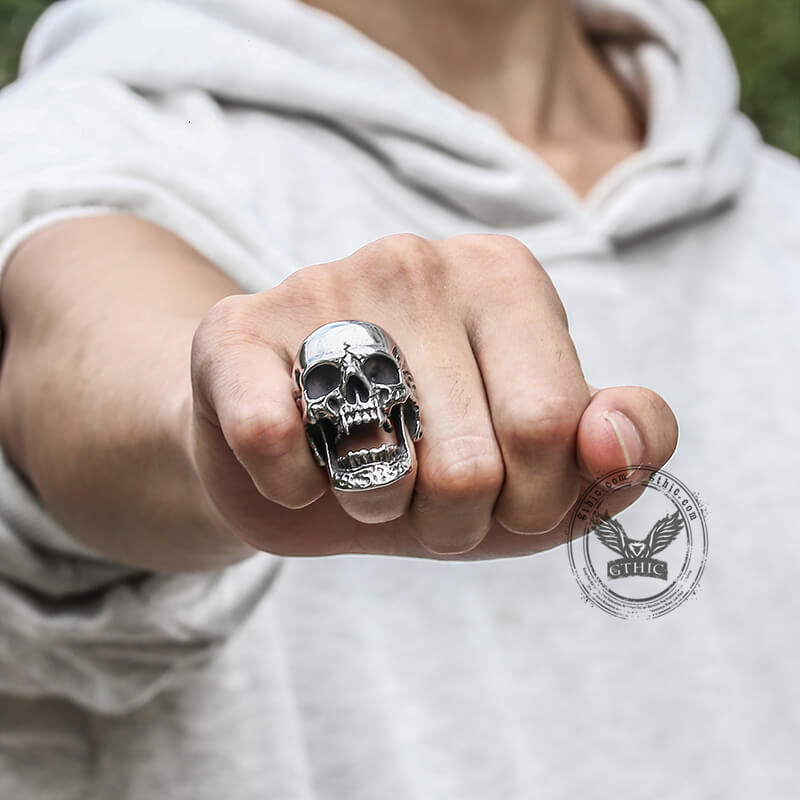 Roaring Stainless Steel Skull Ring