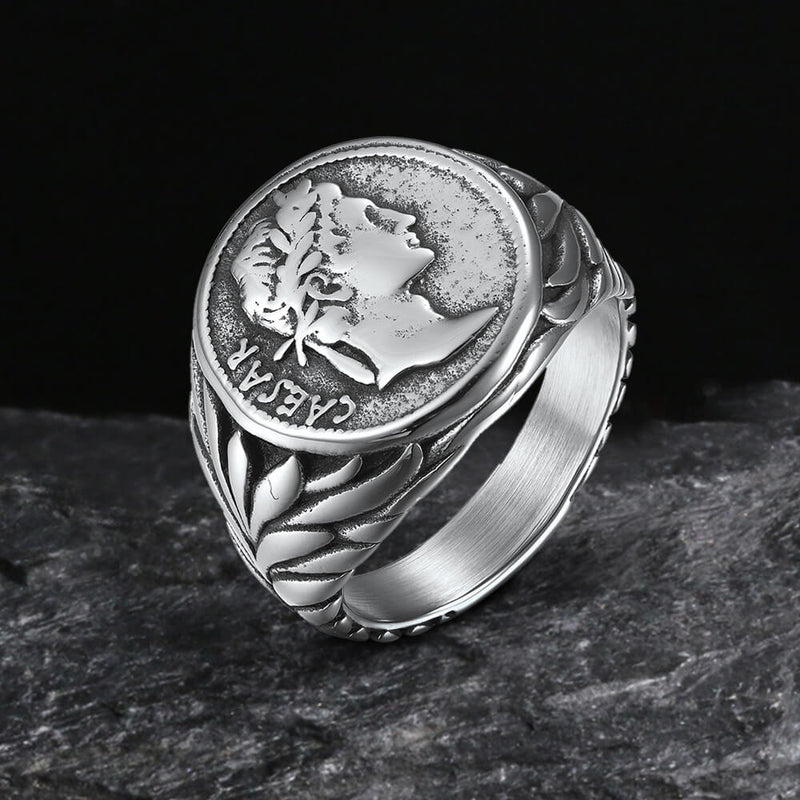 Roman Julius Caesar Stainless Steel Ring Silver | Gthic.com