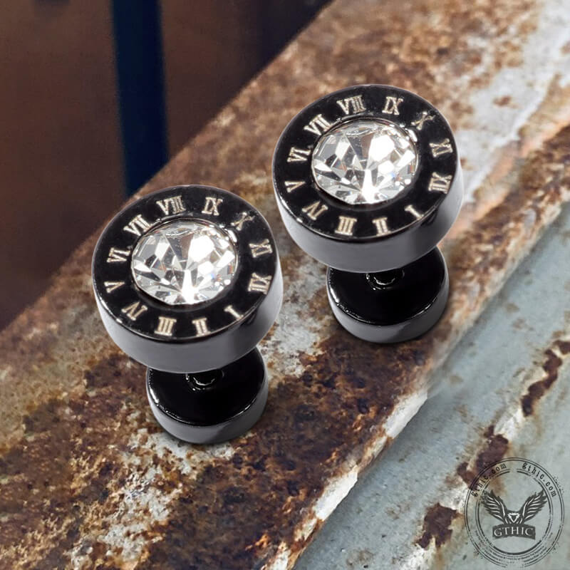 Roman Numeral Stainless Steel Punk Stud Earrings | Gthic.com
