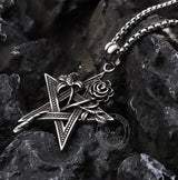 Rose And Pentagram Stainless Steel Pendant04 | Gthic.com