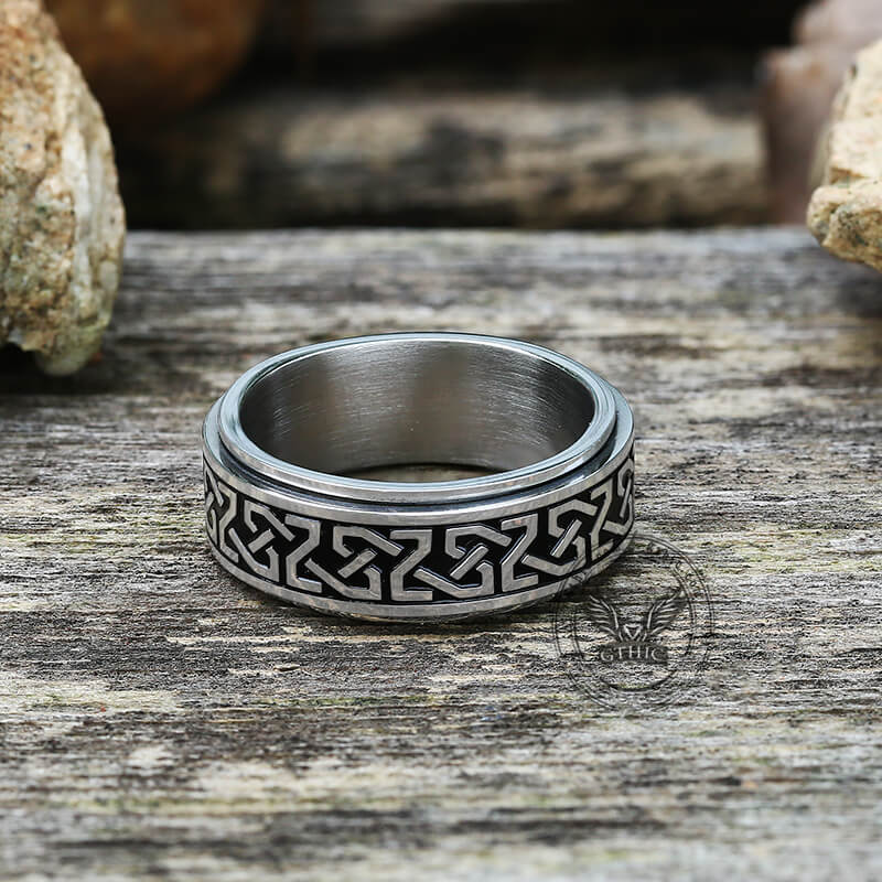 Rotabable Celtic Knot Stainless Steel Viking Ring | Gthic.com
