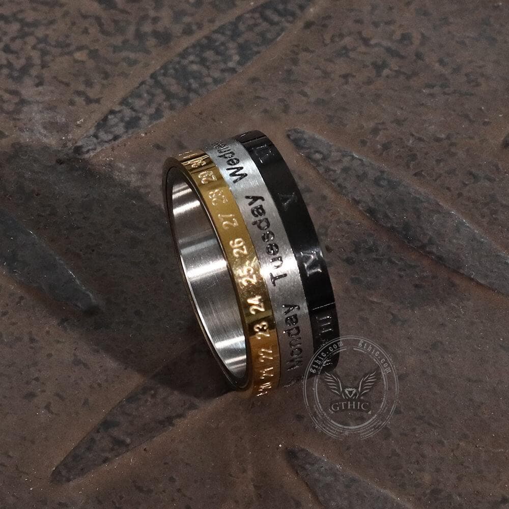 Rotatable Calendar Stainless Steel Ring03 | Gthic.com