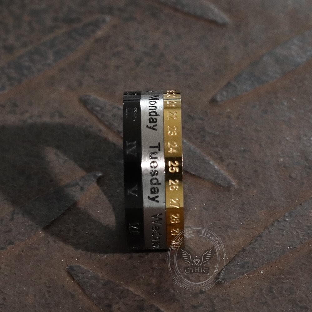 Calendar Stainless Steel Spinner Ring