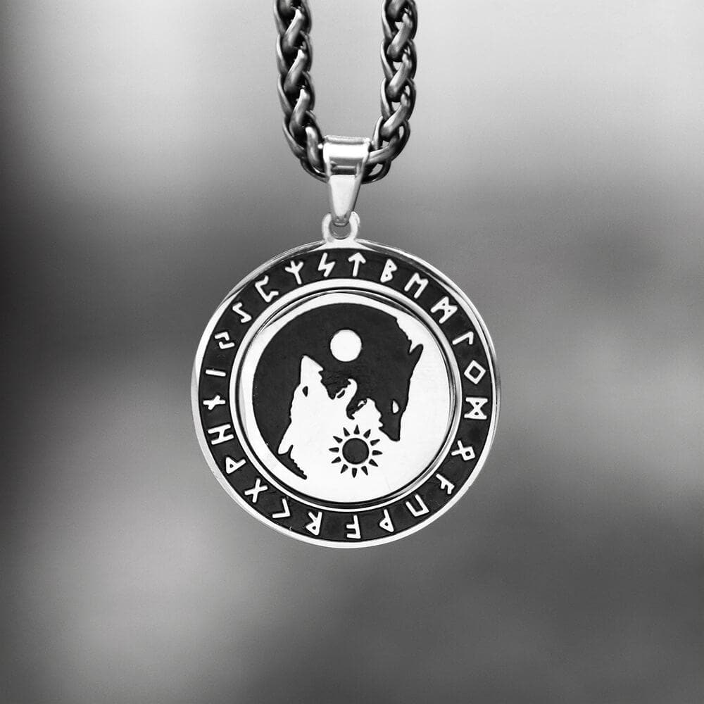 Rotatable Skoll and Hati Wolf Runes Stainless Steel Pendant – GTHIC