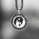 Rotatable Fenrir Wolf Runes Stainless Steel Pendant01 Silver| Gthic.com