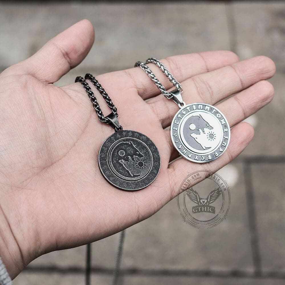 Rotatable Skoll and Hati Wolf Runes Stainless Steel Pendant – GTHIC
