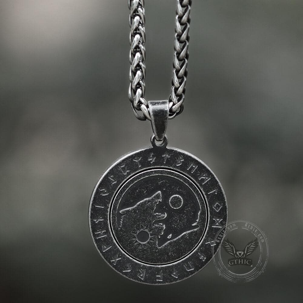 Rotatable Skoll and Hati Wolf Runes Stainless Steel Pendant – GTHIC
