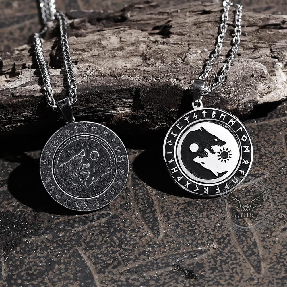 Rotatable Fenrir Wolf Runes Stainless Steel Pendant04 | Gthic.com