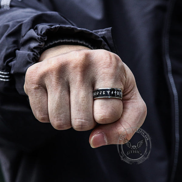 Rotatable Runes stainless steel ring 02 | Gthic.com