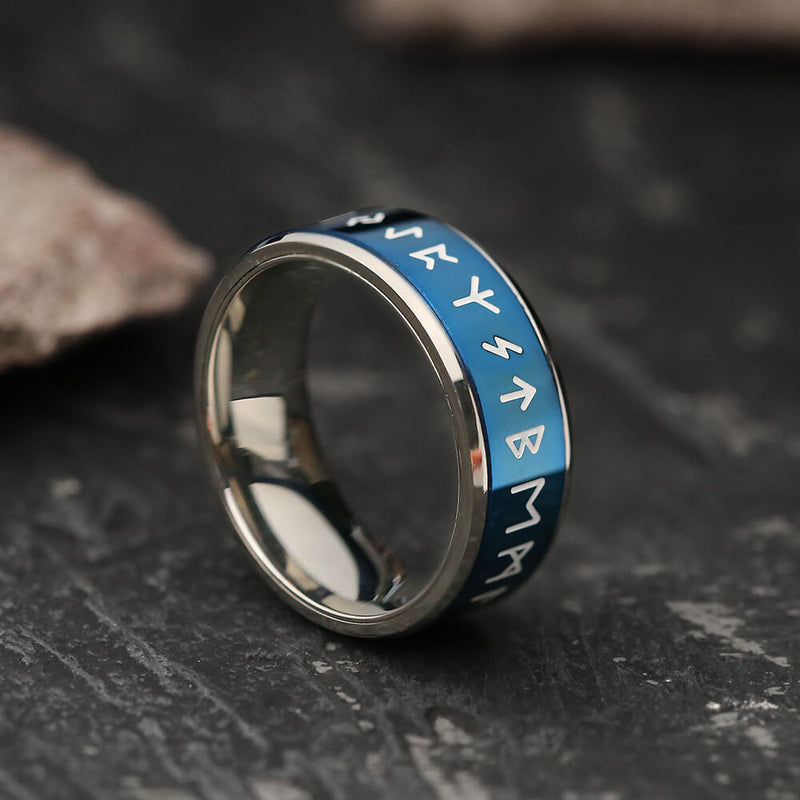 Rotatable Runes stainless steel ring 06 Blue | Gthic.com