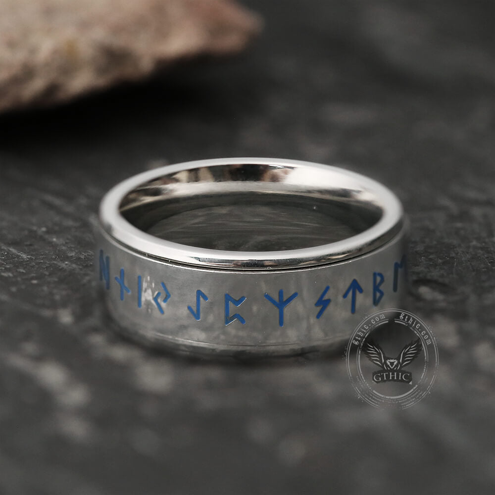 Rotatable Runes stainless steel ring 05 Silver | Gthic.com