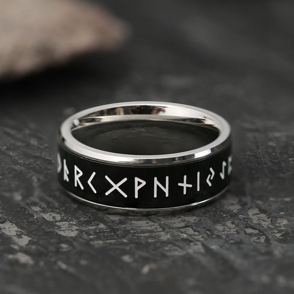 Rotatable Runes stainless steel ring 01 Black | Gthic.com