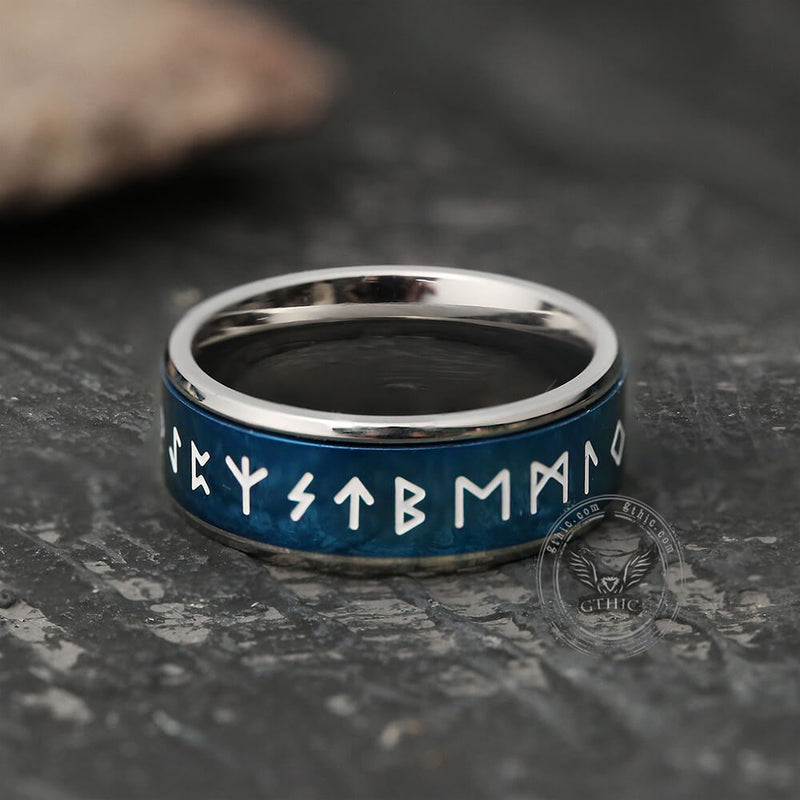 Rotatable Runes stainless steel ring 04 Blue | Gthic.com