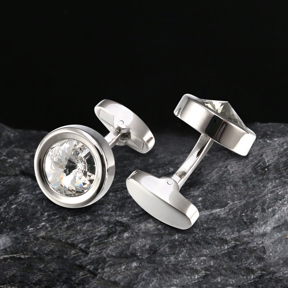 Round Crystal Brass Whale Back Cufflinks