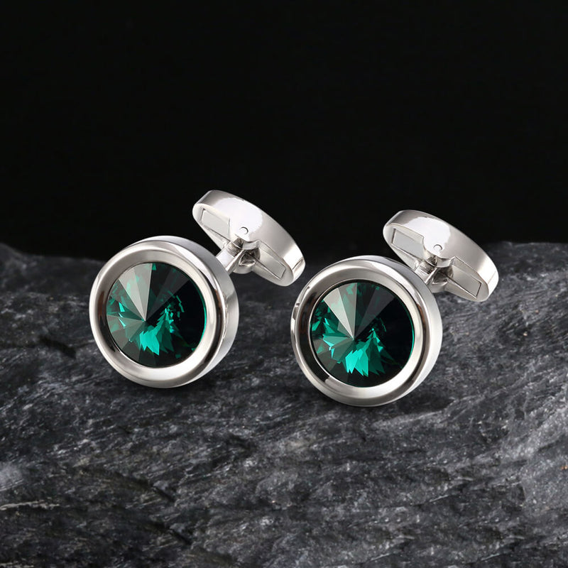 Round Crystal Brass Whale Back Cufflinks 03 green | Gthic.com