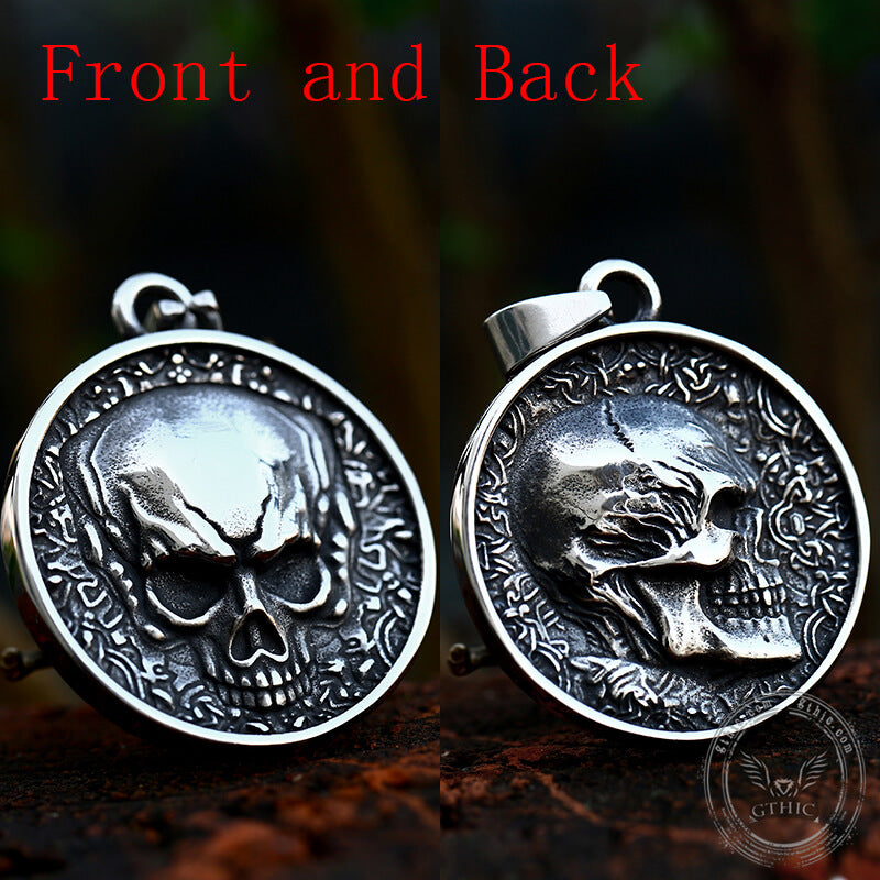 Round Stainless Steel Skull Pendant | Gthic.com