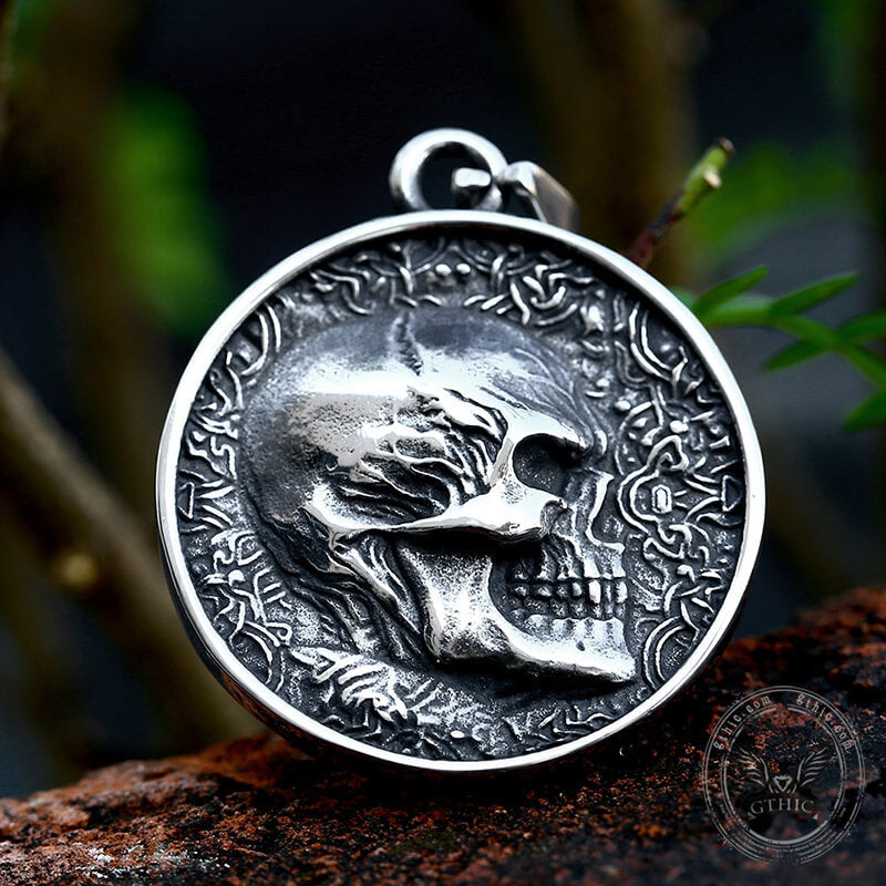 Round Stainless Steel Skull Pendant | Gthic.com